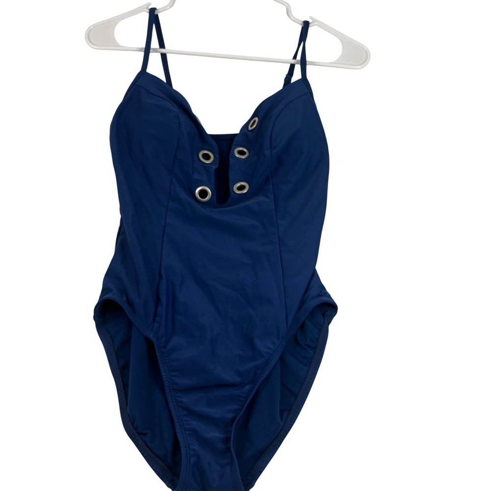 Navy Blue Grommet Detail One Piece Swimsuit Adjustable Straps Medium 8-10